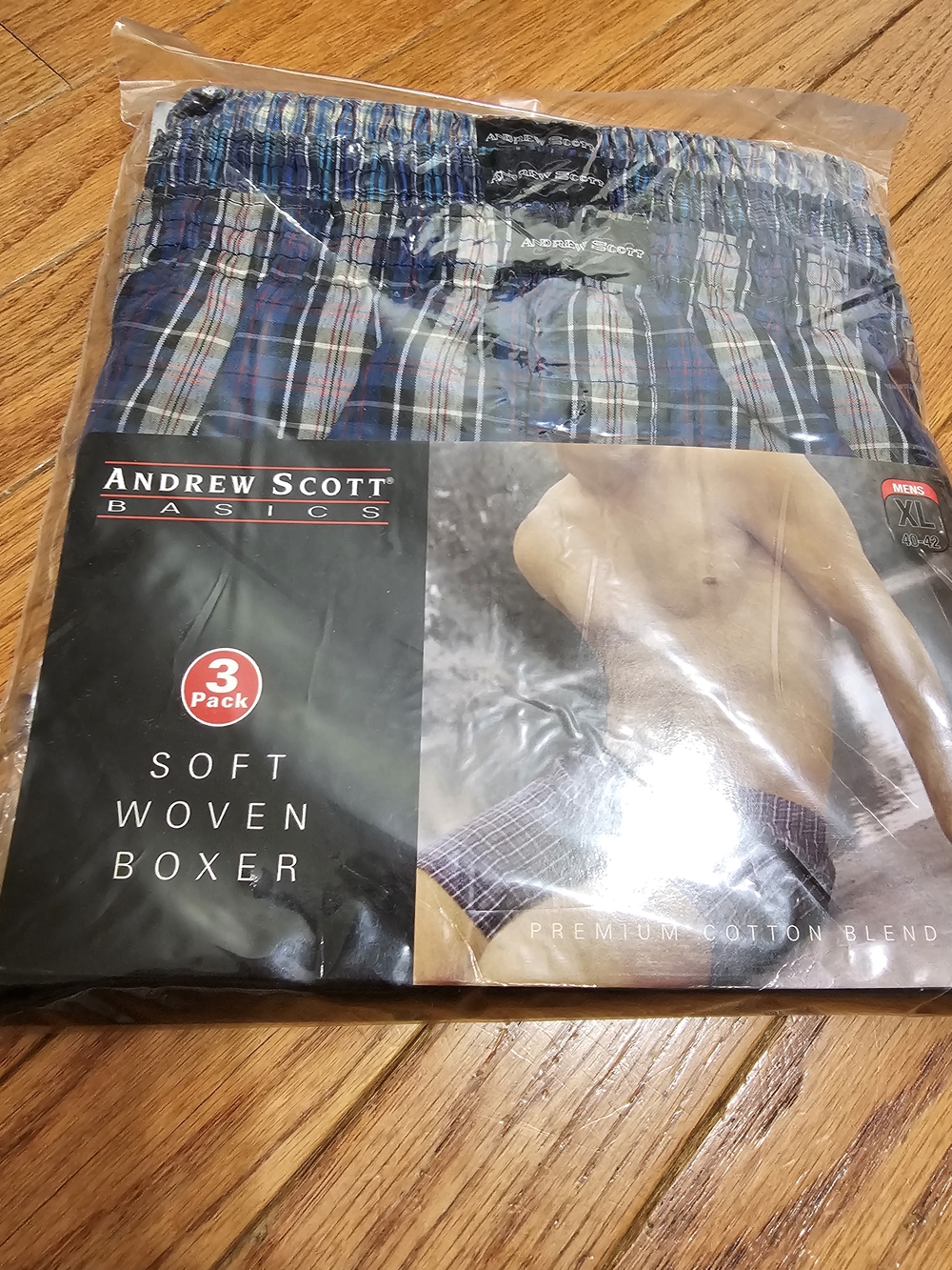 Basics Men's Blue Plaid Soft Woven Boxer - 3 Pack